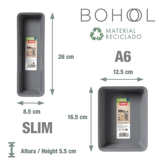 Set 5 Organizadores Cajones Tatay Bohol Plástico Reciclado Gris