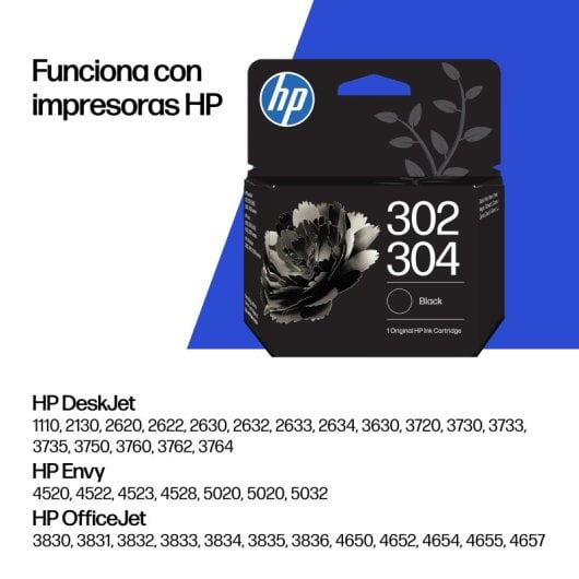 HP 302/304 Cartucho de Tinta Original Negro Compatible con Impresoras DeskJet ENVY y OfficeJet