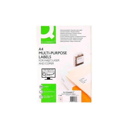 Etiquetas Adhesivas Q-Connect A4 8 Etiquetas 99.1x67.7mm Caja 100 Hojas