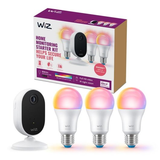 WiZ Intelligentes Beleuchtungsset Kamera Innenraum + 3 RGB Bluetooth Glühbirnen Weiß