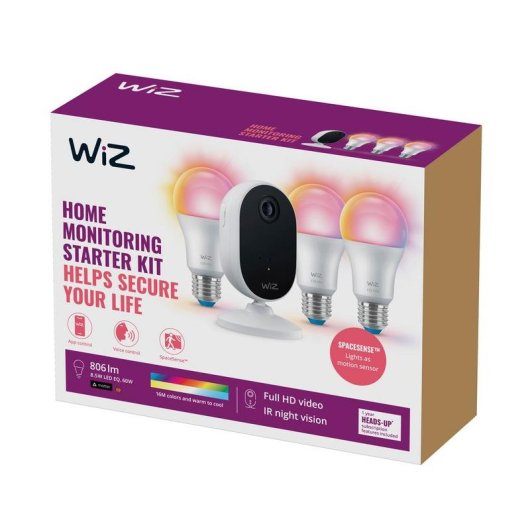 WiZ Intelligentes Beleuchtungsset Kamera Innenraum + 3 RGB Bluetooth Glühbirnen Weiß