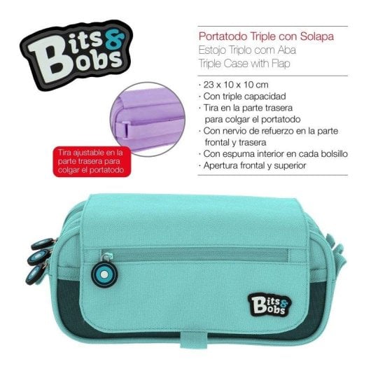 Estuche Escolar Triple Grafoplás BitsBobs con 40 Utensilios Incluidos Azul Claro