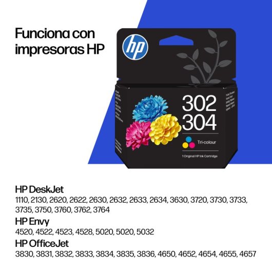 HP 302/304 Cartucho de Tinta Original Tricolor Compatible con Impresoras DeskJet ENVY y OfficeJet