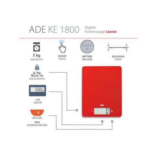 Báscula electrónica de cocina ADE KE 1800-1 5 kg Roja