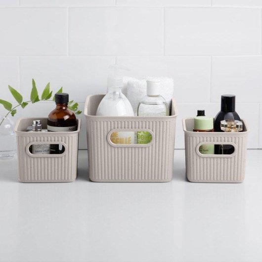 Set de 3 Cestas de Ordenación Tatay Baobab Ecohome Beige Plástico Reciclado