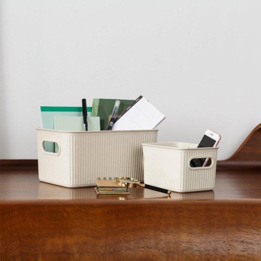 Set de 3 Cestas de Ordenación Tatay Baobab Ecohome Beige Plástico Reciclado