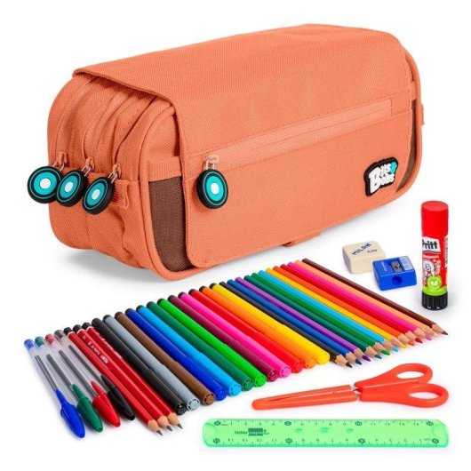 Estuche Triple ColePack BitsBobs Grafoplás Coral con Material Escolar