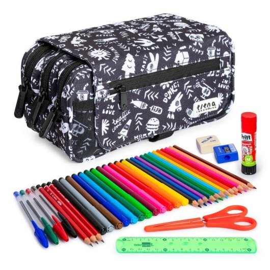 Estuche escolar triple Grafoplás ColePack EcoDesign con material incluido, compacto y resistente