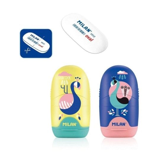 Goma y sacapuntas Milan Peacock Compact Azul-amarillo