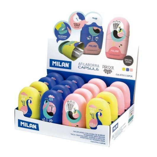 Goma y sacapuntas Milan Peacock Compact Azul-amarillo