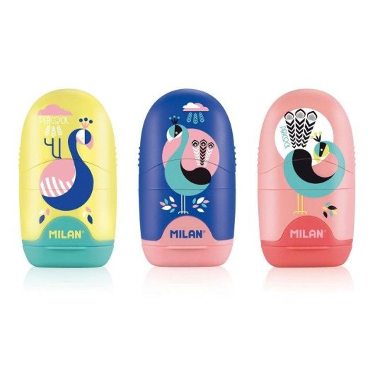 Goma y sacapuntas Milan Peacock Compact Azul-amarillo