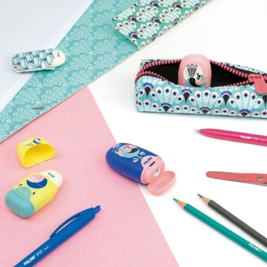 Goma y sacapuntas Milan Peacock Compact Azul-amarillo