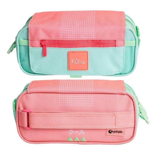 Estuche escolar triple Grafoplás Kuru con material escolar incluido rosa