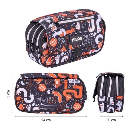Astuccio Triplo Milan Fingers con Materiale Scolastico Incluso, Cerniere Resistenti, 3 Scomparti