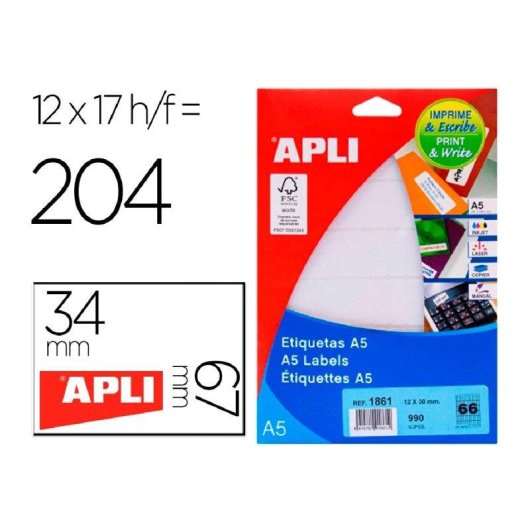 Etiquetas Adhesivas Apli 12x30 mm Sobre A5 990 Unidades