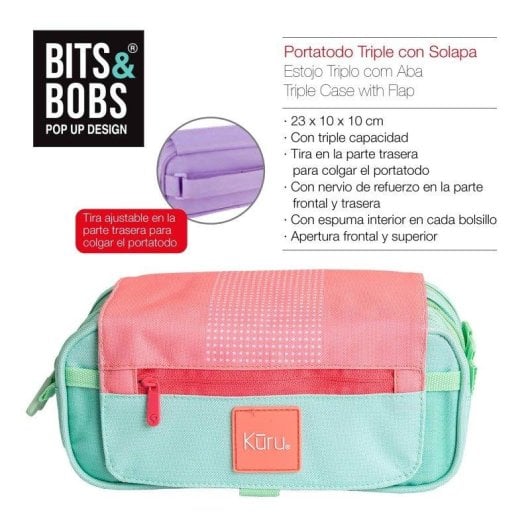 Estuche Portatodo Triple Grafoplás Kuru Rosa