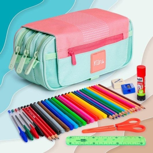 Estuche Portatodo Triple Grafoplás Kuru Rosa
