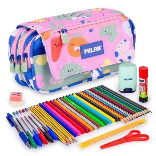 Astuccio Triplo Milan Green & Grow con Cerniere Resistenti e Materiale Scolastico Incluso