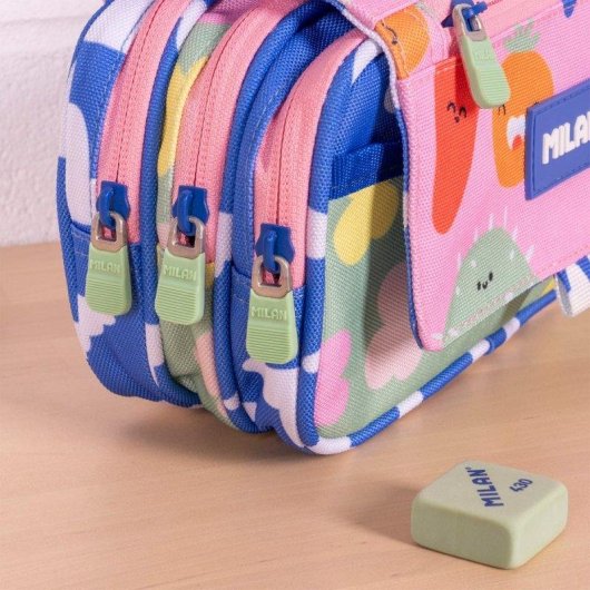Astuccio Triplo Milan Green & Grow con Cerniere Resistenti e Materiale Scolastico Incluso
