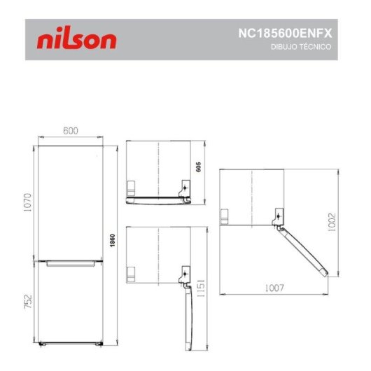 Frigorífico Combi Nilson NC185600ENFX No Frost 185cm 293L E Inox