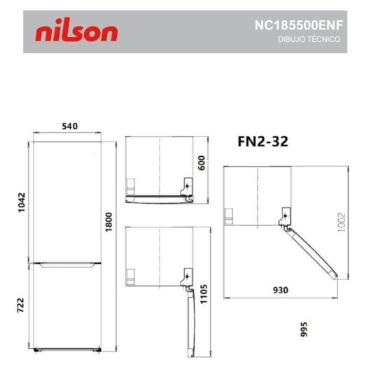 Frigorífico Combi Nilson NC185500ENF No Frost 180cm 253L E Blanco Manual