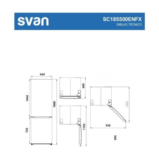 Frigorífico Combi Svan SC185500ENFX No Frost 180cm 253L E Inox