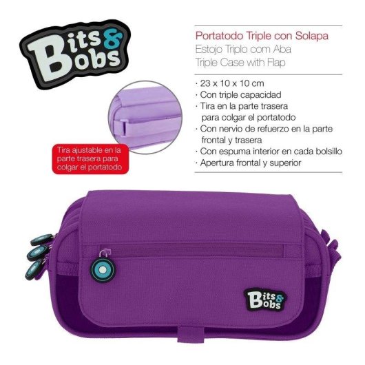 Estuche Escolar Triple Grafoplás BitsBobs con Material Incluido Violeta