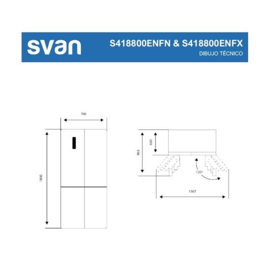 Frigorífico Cuatro Puertas Svan S418800ENFX No Frost 180cm 362L E Inox