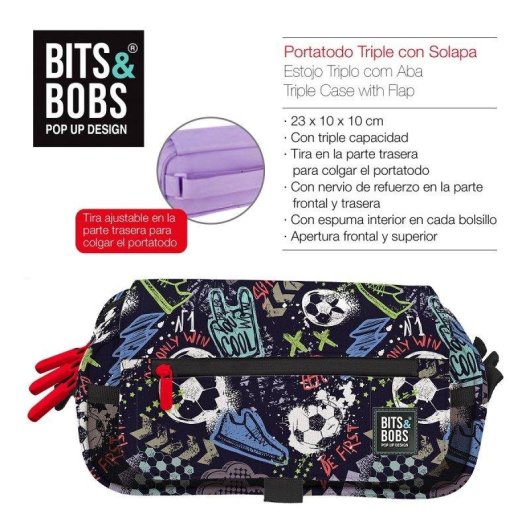 Estuche Portatodo Triple Grafoplás Bits and Bobs Design 23 x 10 x 10 cm