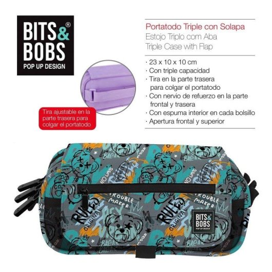 Estuche Portatodo Triple Grafoplás Bits and Bobs Design 23 x 10 x 10 cm Poliéster