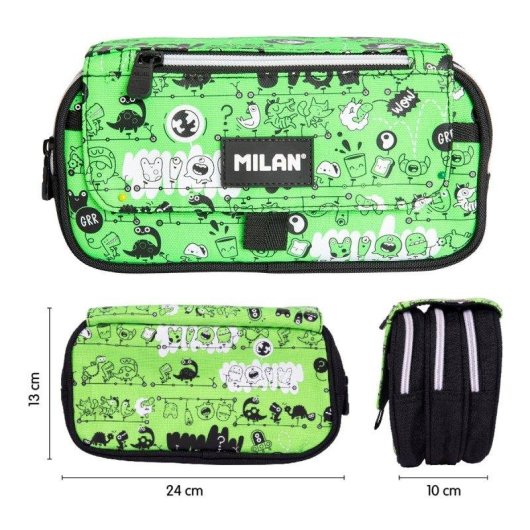 Astuccio Triplo Milan Tandem con Materiale Scolastico, Resistente Poliestere Incluso