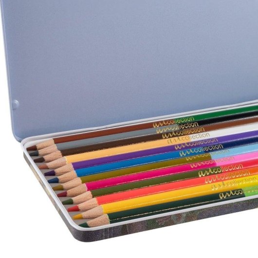 Caja Metálica con 12 Lápices de Colores de Doble Punta Javier Seurat