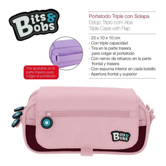 Estuche Triple ColePack BitsBobs Grafoplás Rosa Soft con Material Escolar