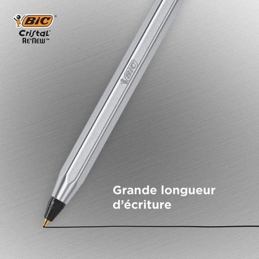 Penna Bic Cristal Re'new Nera con 2 ricariche, corpo metallico