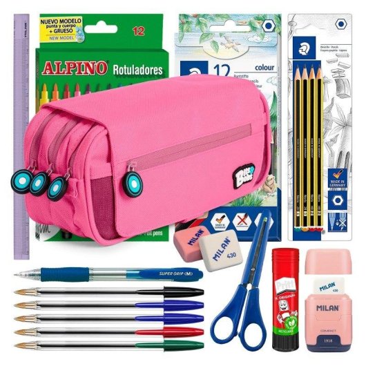 Estuche Triple Grafoplás BitsBobs con Material Escolar Incluido Rosa