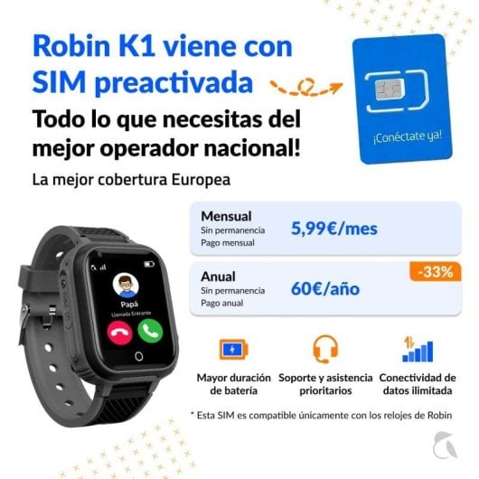 Robin K1 GPS Kinderuhr Anrufe SIM Aktiviert Ohne Soziale Netzwerke Schwarz