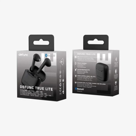 Auriculares DEFUNC True Lite Bluetooth 5.3 sans fil avec réduction de bruit IPX4 noir