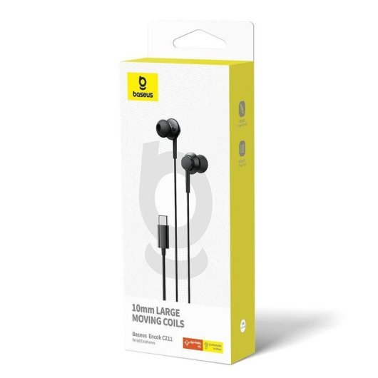 Auriculares Baseus ENCOK CZ11 com fio, microfone, controlo de volume, desporto preto
