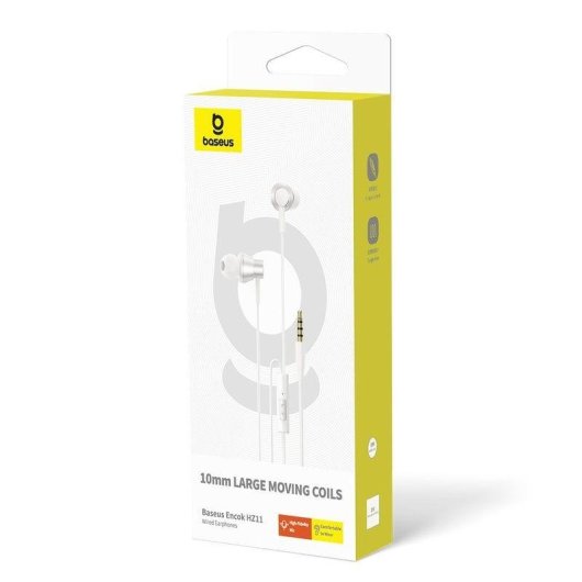 Auriculares Baseus ENCOK HZ11 com cabo 3,5 mm para chamadas e desporto brancos