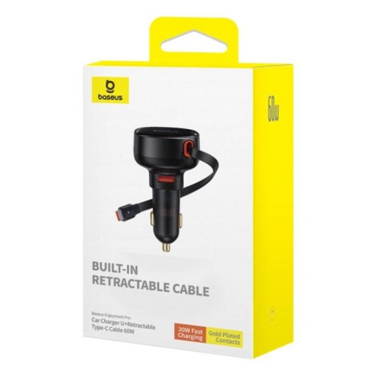 Cargador de Coche Baseus Enjoyment Pro 60W USB-C Retráctil Negro