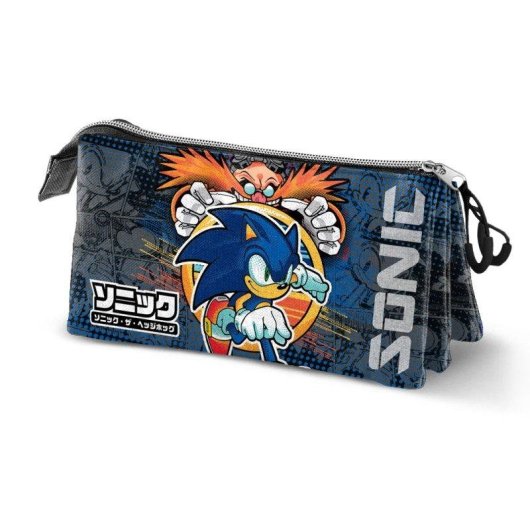 Estojo Escolar Triplo Portatodo Karactermania Sonic 2 Cremalheiras Azul