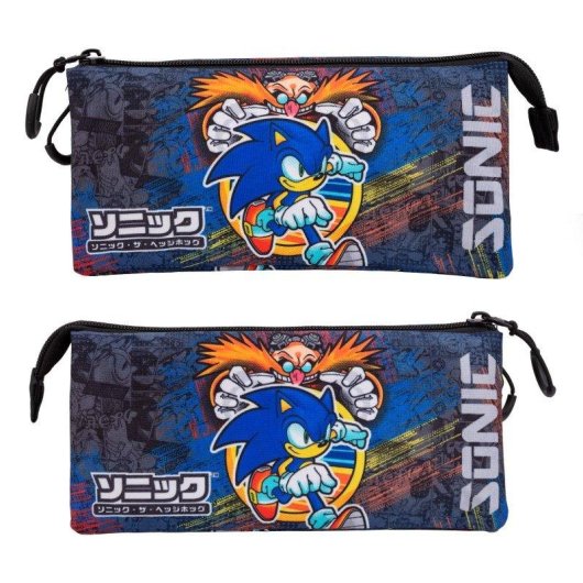 Estojo Escolar Triplo Portatodo Karactermania Sonic 2 Cremalheiras Azul