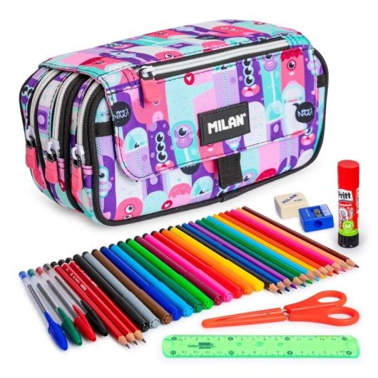 Astuccio Triplo Milan Aliens con Incluso Materiale Scolastico, Scheda oraria