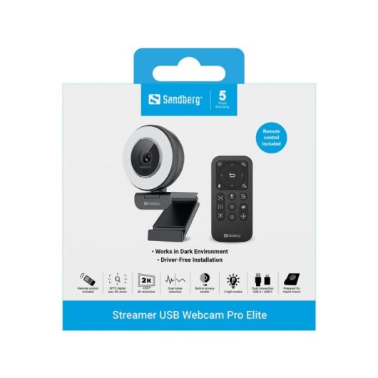 Webcam Sandberg Streamer USB Pro Elite 2K Full HD