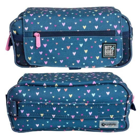 Estuche Portatodo Triple Grafoplás Diseño Bits and Bobs 23 x 10 x 10 cm con bolsillos extra