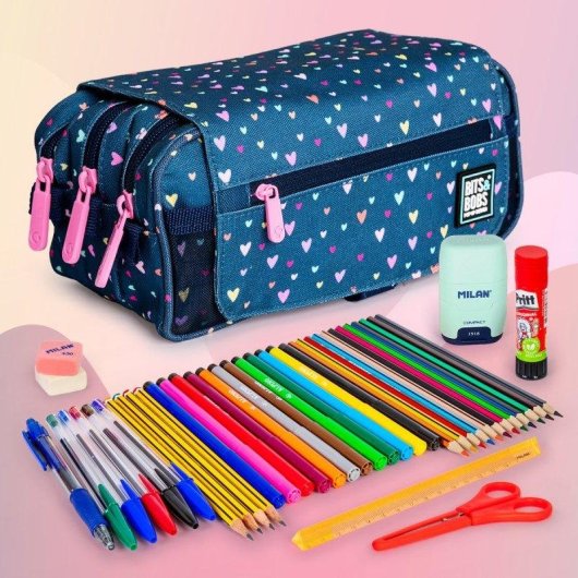 Estuche Portatodo Triple Grafoplás Diseño Bits and Bobs 23 x 10 x 10 cm con bolsillos extra