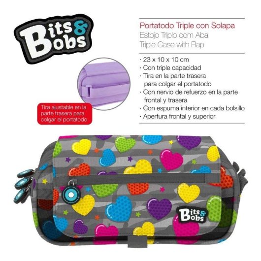 Estuche Portatodo Triple Grafoplás Bits and Bobs Heart