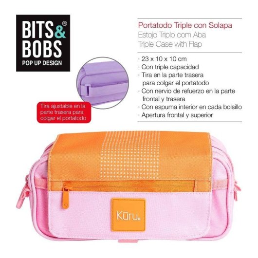 Estuche Escolar Triple ColePack Kuru con Material Incluido Naranja