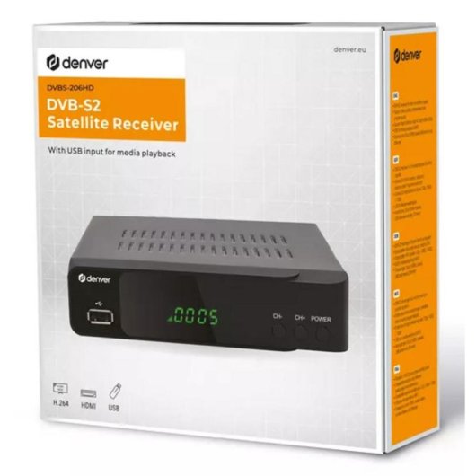 Descodificador Denver DVBS-206HD Cable H.264 MPEG Negro Ethernet HDMI