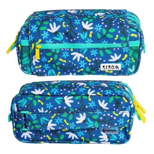 Estuche Escolar Triple ColePack EcoDesign Grafoplás con Material Incluido Blue Garden